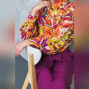 Cache Multicolor Floral Blouse